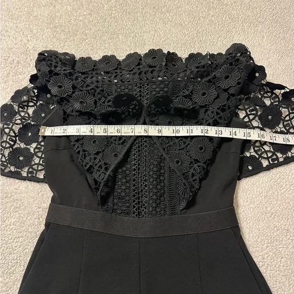 Self-Portrait Black Serena Guipure Lace Crepe Jumpsuit Crochet Pants Set - Picture 9 of 16